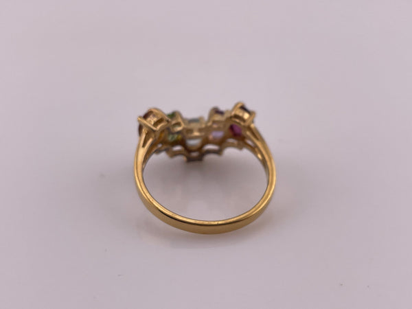 size 9 gold plated sterling silver faceted multi-gemstone chevron ring