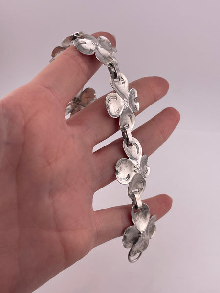 sterling silver 7-5/8" dogwood flower link bracelet