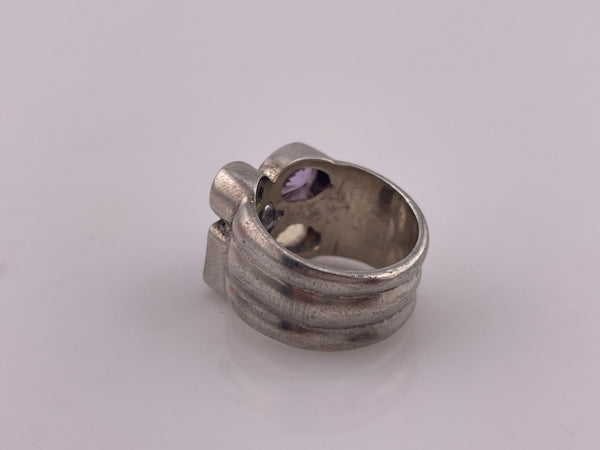 size 6 sterling silver chunky faceted gemstone ring