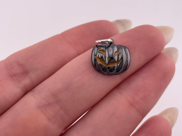 sterling silver small gun metal plated jack-o-lantern pumpkin pendant