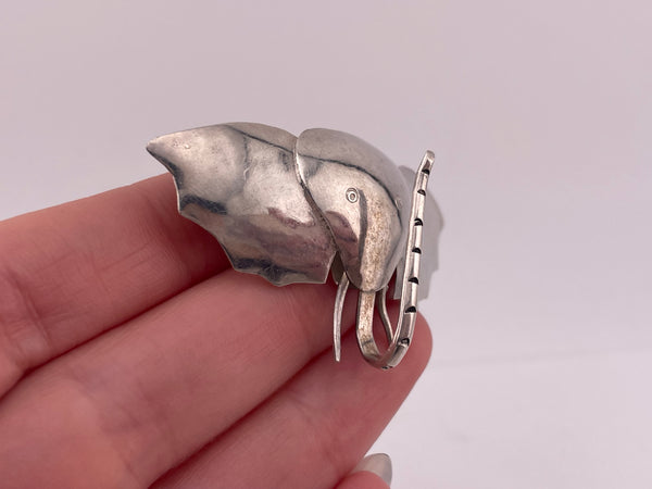 sterling silver elephant head trunk up brooch pin