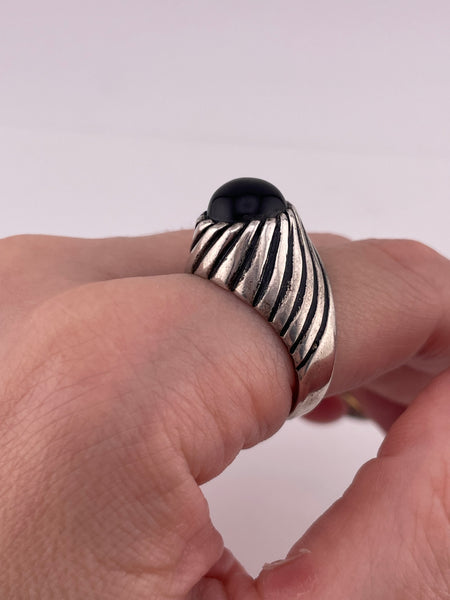 size 10.5 sterling silver black glass sphere ring