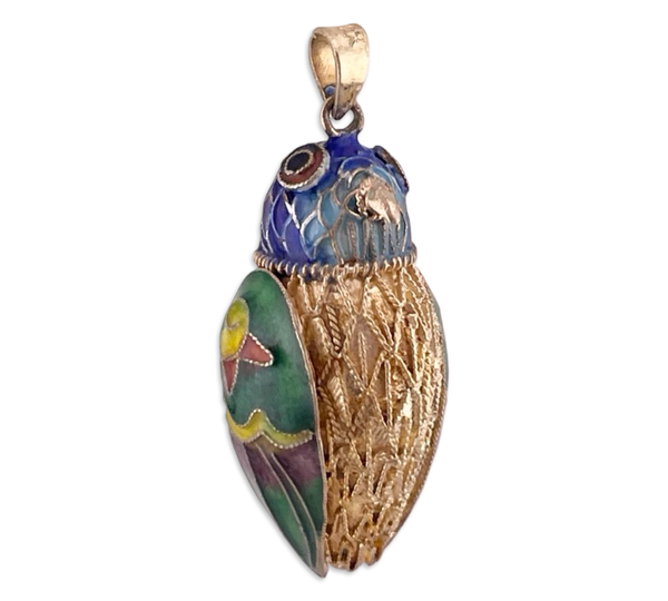 sterling silver vermeil colorful enamel vertical bird pendant