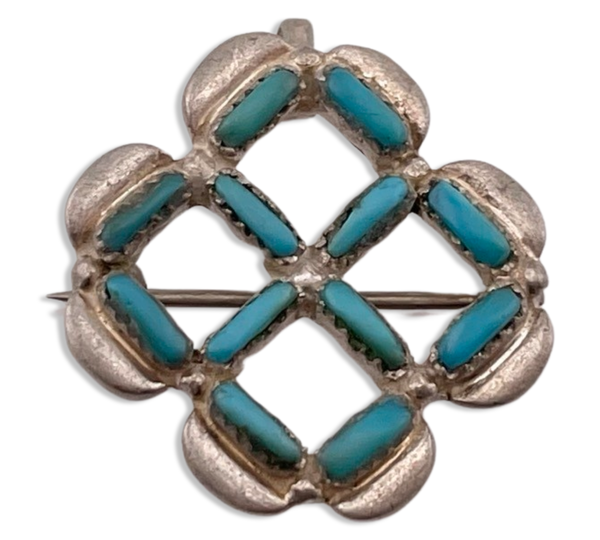 sterling silver turquoise petit point brooch / pendant