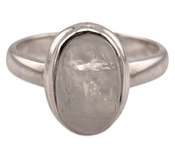 size 9 sterling silver oval rainbow moonstone ring