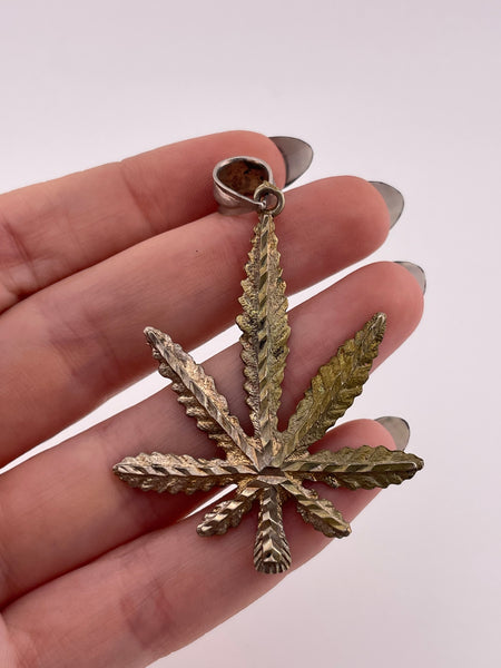 sterling silver pressed cannabis leaf pendant