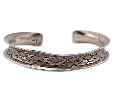 sterling silver stamped etched curled edge bracelet