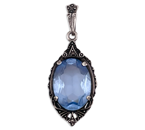 835 silver faceted blue glass pendant