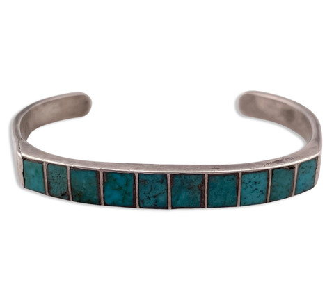 sterling silver turquoise inlay row cuff bracelet