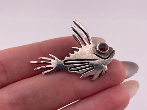 sterling silver carnelian fish brooch pin