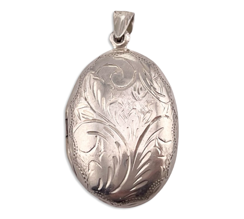 sterling silver oval etched locket pendant