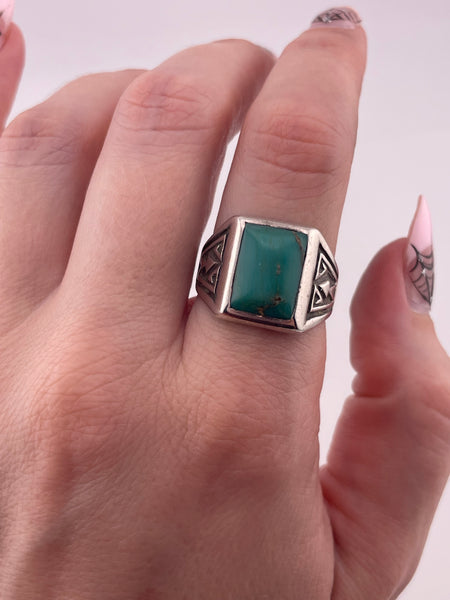 size 9.75 sterling silver Bell Trading Post rectangle turquoise ring