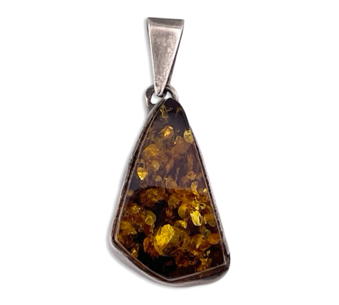 sterling silver amber triangle pendant