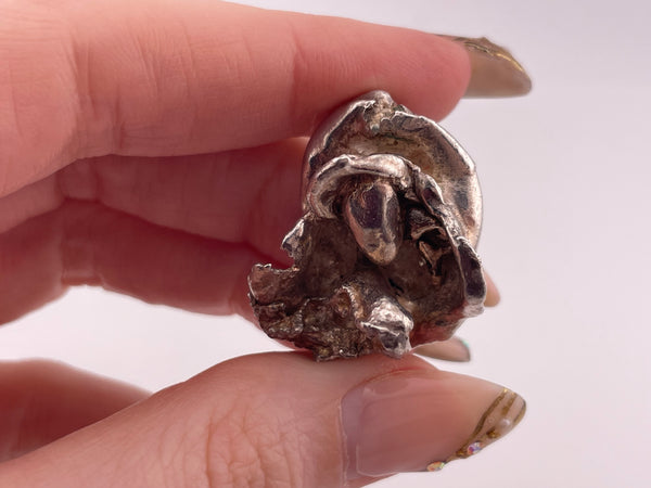 sterling silver solid artisan flower  pendant