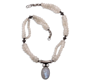 sterling silver moonstone & pearl beaded statement necklace