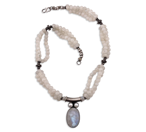 sterling silver moonstone & pearl beaded statement necklace