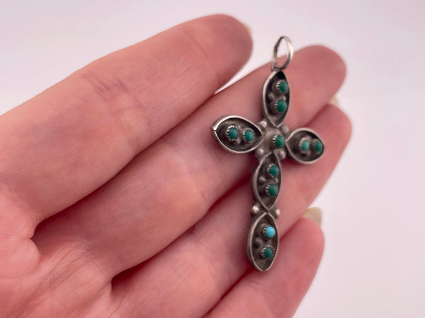 sterling silver turquoise snake eye cross pendant