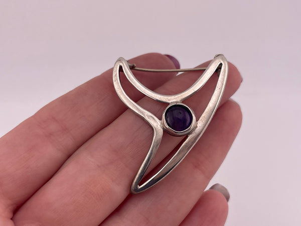 sterling silver Taxco Mexico modernist amethyst brooch pin