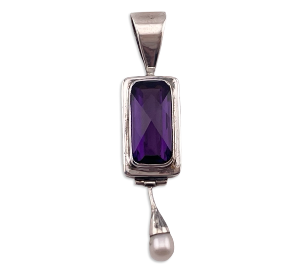 sterling silver faceted amethyst pearl pendant