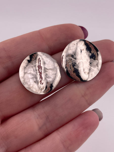 sterling silver hammered disc post earrings