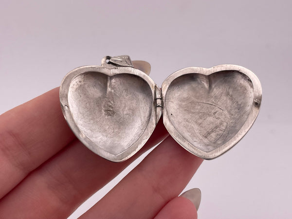 sterling silver etched heart locket pendant