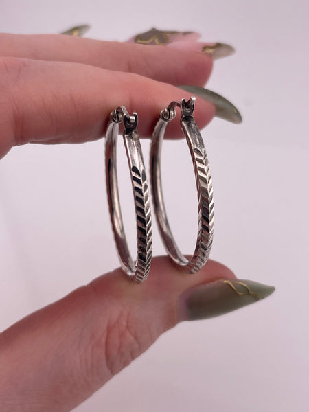 sterling silver 1-1/4" etched hoop earrings