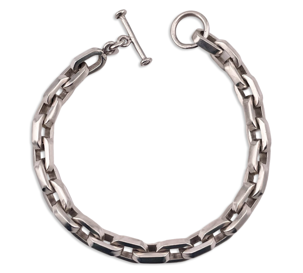 sterling silver heavy Mexican chunky paperclip chain link toggle clasp bracelet