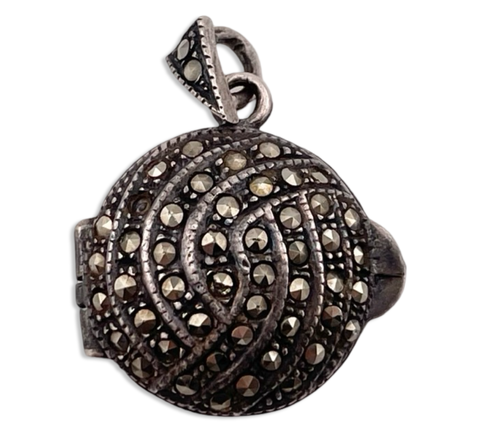 sterling silver round marcasite locket pendant ***Missing One Piece of Marcasite***