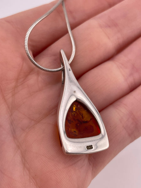 sterling silver amber pendant necklace