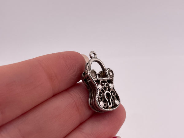 sterling silver ornate padlock pendant