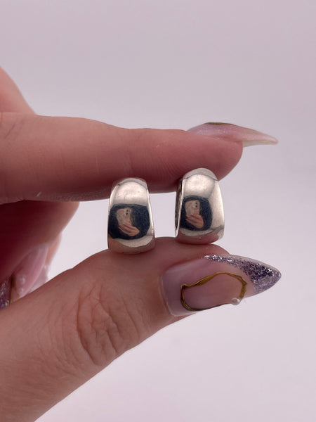sterling silver chunky 1/2" huggie hinge hoop earrings