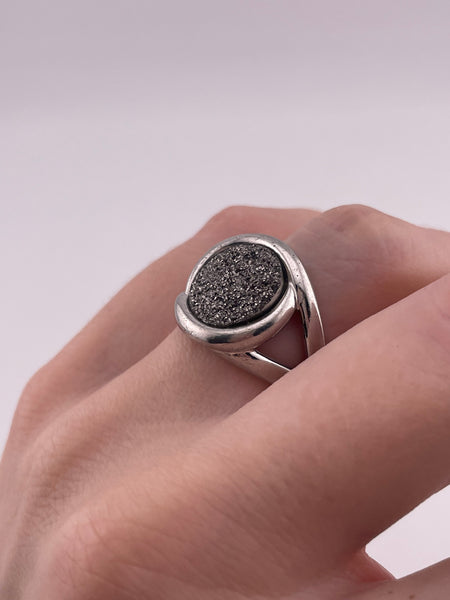 size 6 sterling silver round druzy ring