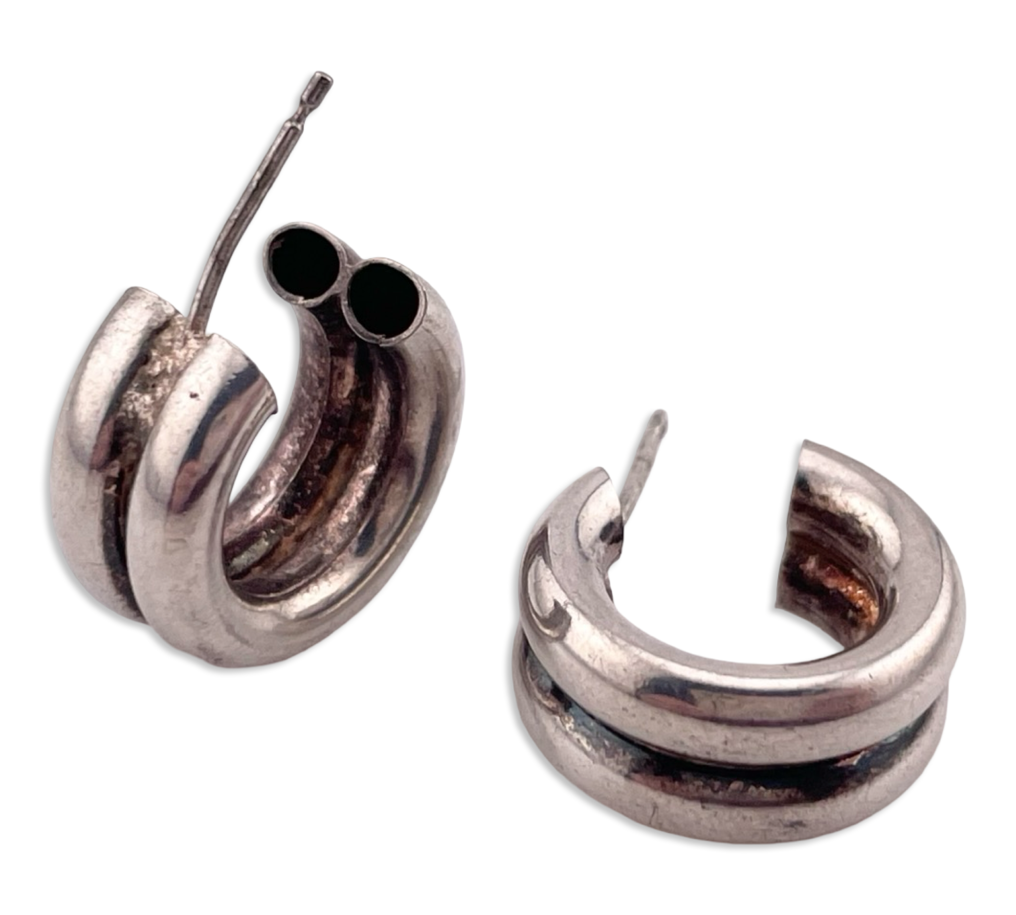sterling silver 5/8" double tube hoop post earrings