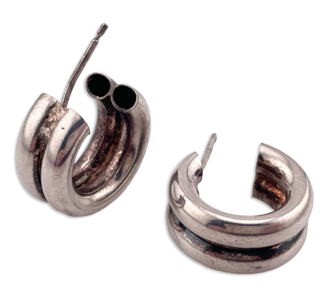 sterling silver 5/8" double tube hoop post earrings