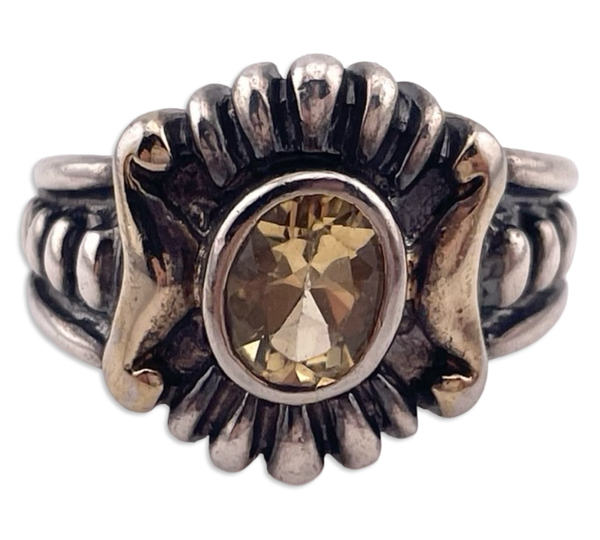 size 8 sterling silver & gold plated faceted citrine ring
