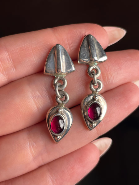 sterling silver Mexican garnet post dangle earrings ***Non-sterling posts***