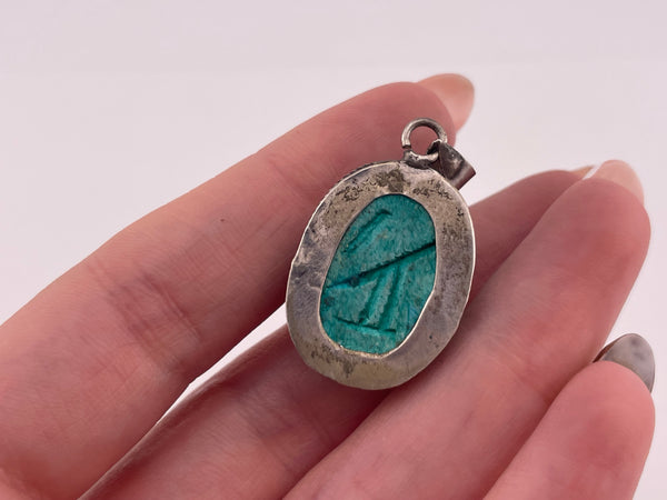 800 silver ceramic scarab pendant