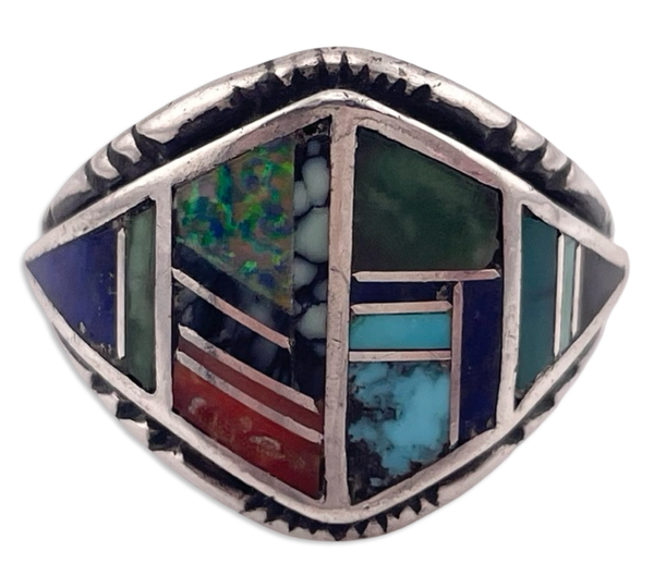 size 8.5 sterling silver multi-stone inlay ring