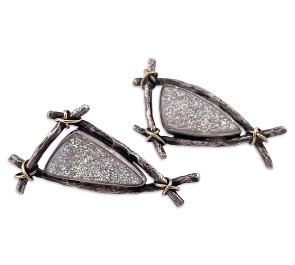 sterling silver & 18k gold druzy artisan post earrings