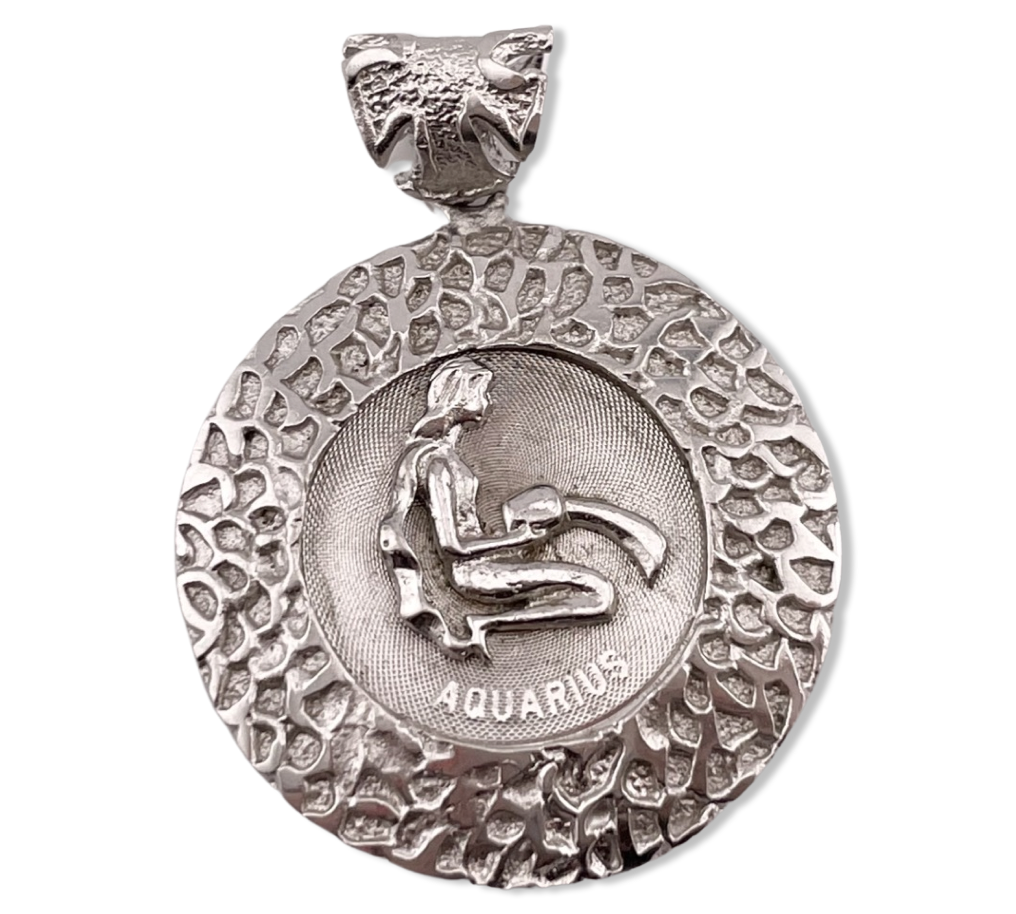 sterling silver large Aquarius the Water Bearer zodiac sign pendant