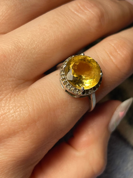 size 8.75 sterling silver faceted lab citrine rhinestone ring **AS IS**