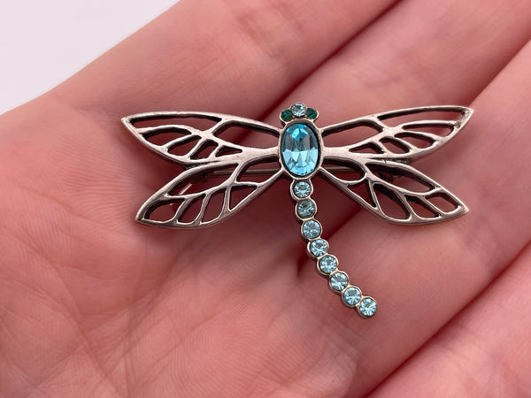 sterling silver dragonfly glass pendant brooch