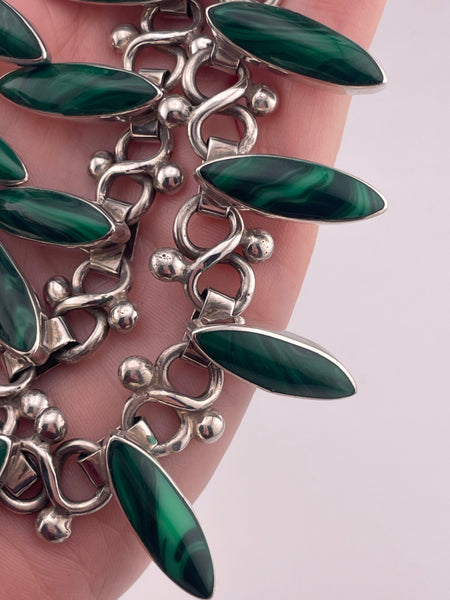 sterling silver 17 1/2" Mexican synthetic malachite collar necklace