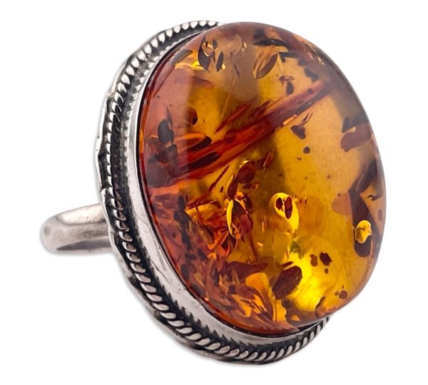 size 8 sterling silver chunky reconstituted amber ring