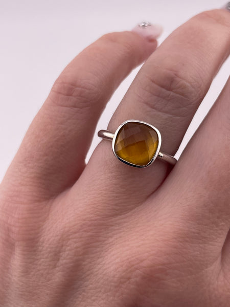 size 7 sterling silver faceted citrine ring