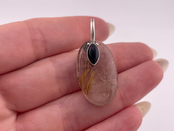 sterling silver rutilated quartz onyx pendant