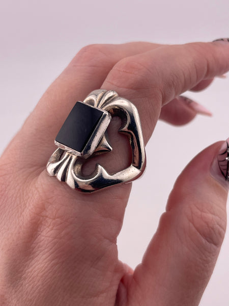 size 10.75 sterling silver sandcast onyx rectangle ring