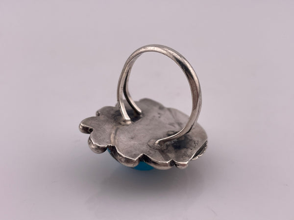 size 7.5 sterling silver turquoise leaf ring