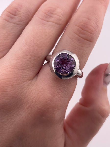 size 7.25 sterling silver faceted round amethyst ring
