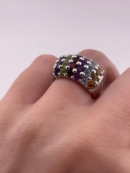 size 6 sterling silver faceted multi-gemstone ring